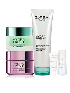 欧莱雅清润保湿3件套(洁面125ml+精华凝露50ml+水凝乳50ml)送洁面+柔肤水[125ml+50ml+50ml+15ml+30ml]