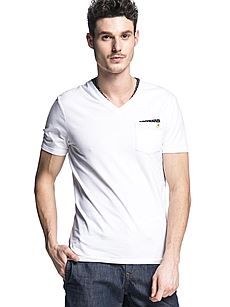 SELECTED思莱德2015年春季新品男士拼接双层V领休闲T恤F|415201050020[白色 L]