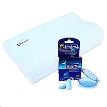 Zerozone 零听 超柔舒适睡眠太空棉枕 防噪音隔音耳塞 记忆棉舒适枕头护颈椎 [枕头(蓝色)耳塞(蓝彩)]