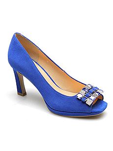 银泰武林店FED 2015春纯色真皮鱼嘴高跟女单鞋 浅口水钻女鞋1710351[宝蓝色 35]