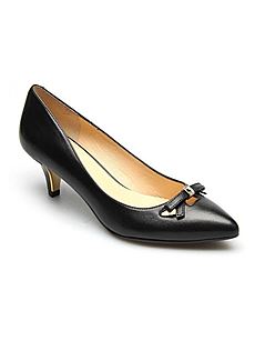 银泰武林店FED 真羊皮尖头浅口OL单鞋 蝴蝶结高跟女鞋1580550[黑色 35]