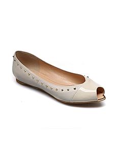 银泰武林店FED 2015甜美柳丁羊皮纯色舒适浅口平跟鱼嘴单鞋1150251[米白色 35]