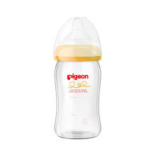 PIGEON 贝亲 日本本土玻璃奶瓶婴儿新生母乳实感宽口径防胀气 [浅黄色160ml]