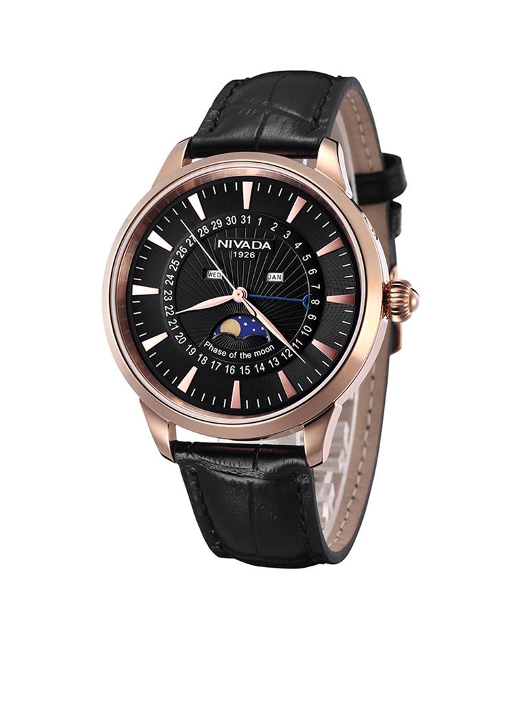 尼维达nivada 时尚复古月相石英皮带男士手表 gq8035-186124[黑色