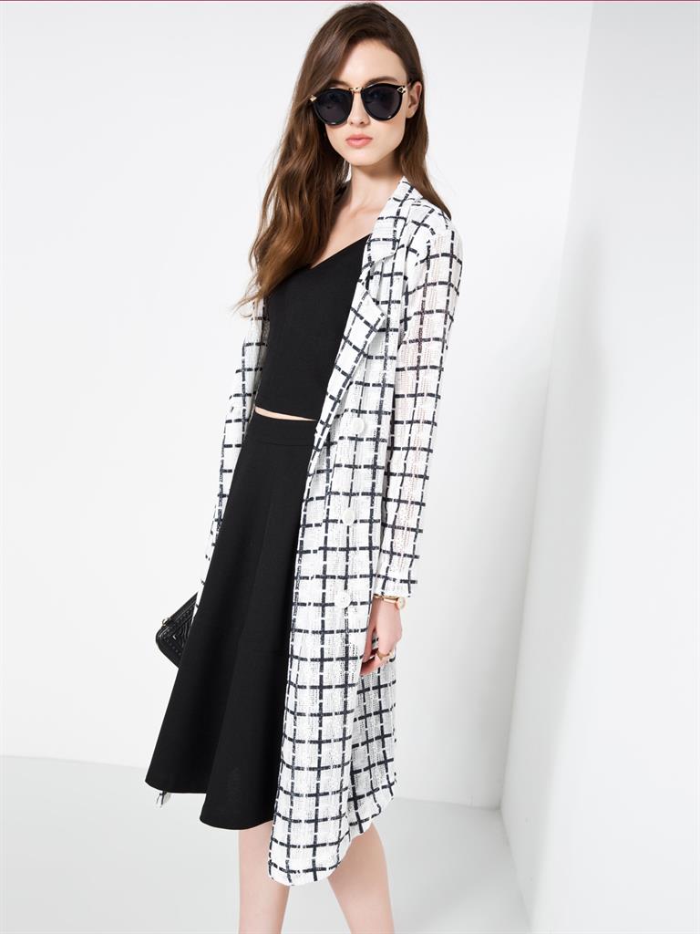 太平鸟女装peacebird 秋装【私人定制】针织长外套a4bb43444黑白灰格