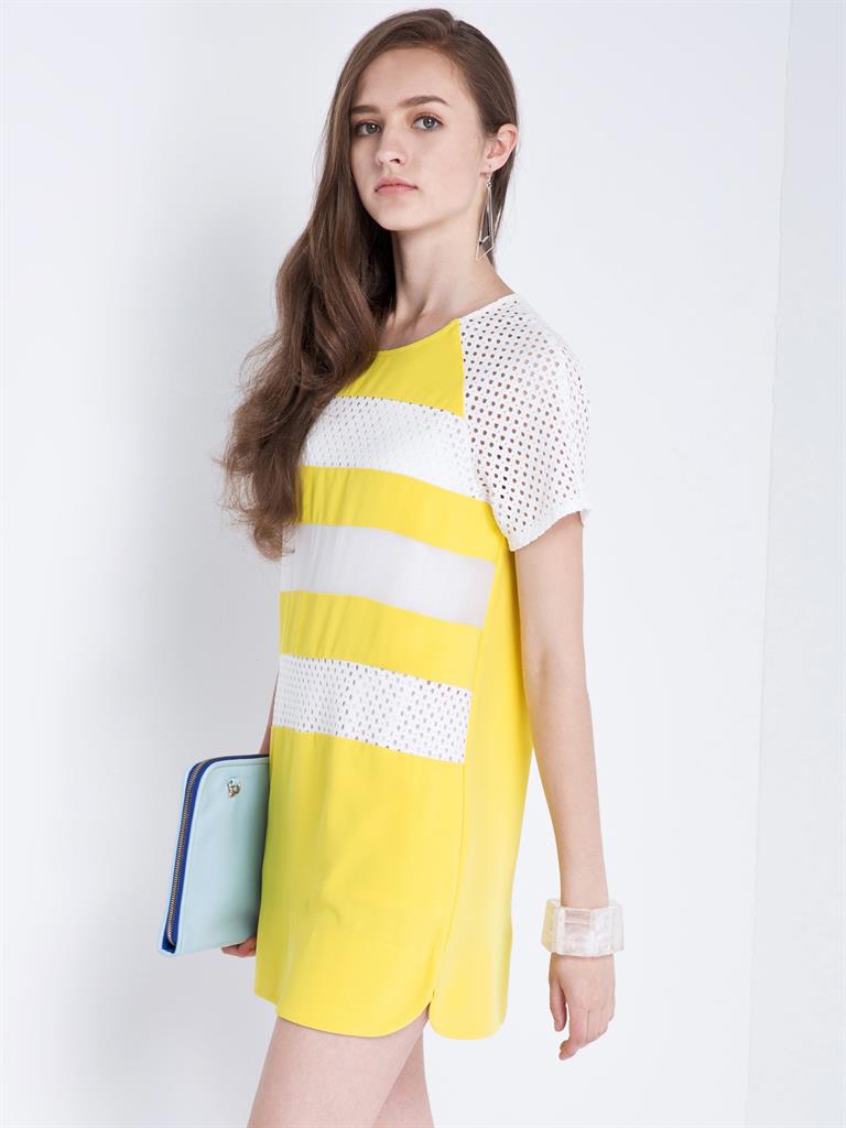 太平鸟女装peacebird 夏装【私人定制】拼色连衣裙a4fa42743363黄色