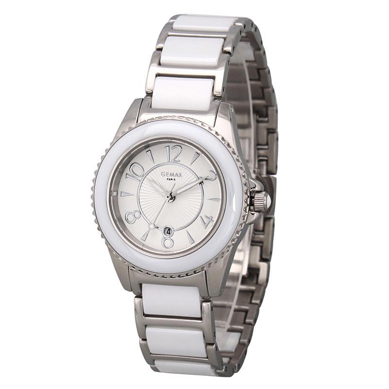 gemax格玛仕 陶瓷钢带石英女表 白钢色2043-cp-b2-dw